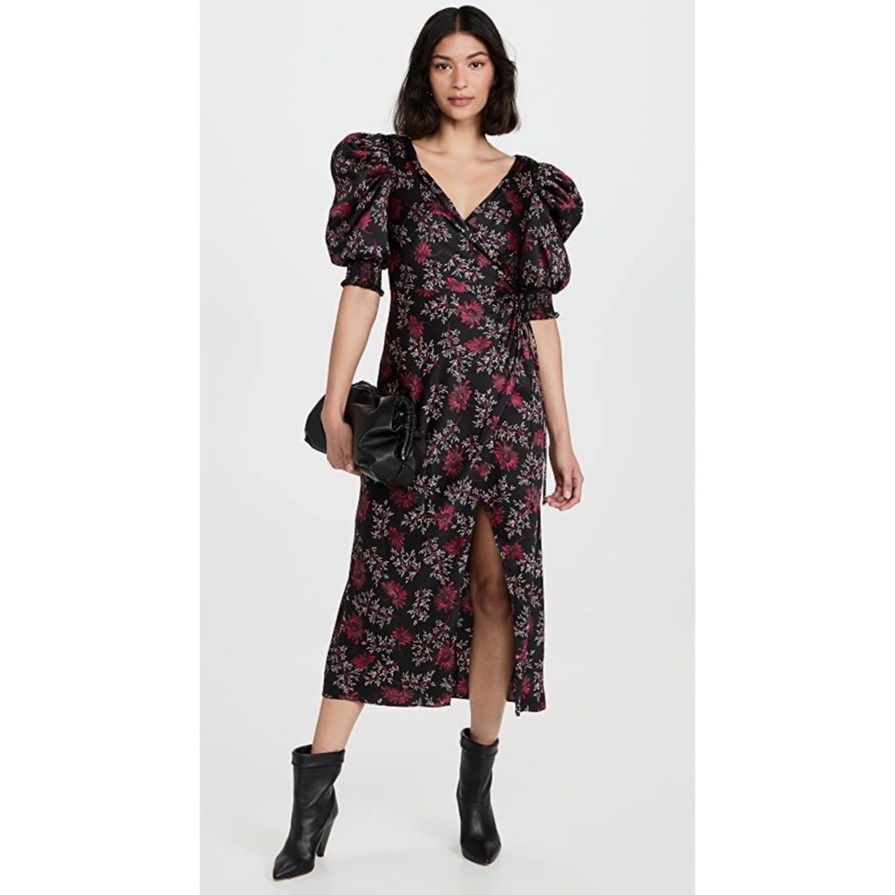 Cinq a Sept Tumbled Daisy Kacy Floral Print Puff Sleeve Midi Dress NWT